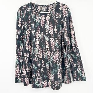 J.Jill Purejill Womens Casual Pima Cotton Floral Shirttail Long Sleeve Tee Large